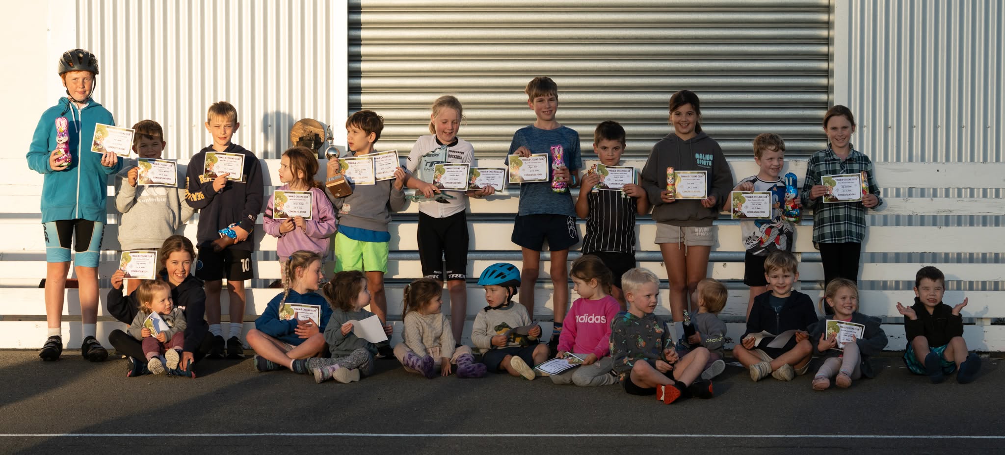 Young Tinwald cyclists celebrating together at the club prizegiving